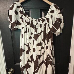 NWOT Free People Flowered Mini Dress Puff Sleeves Medium